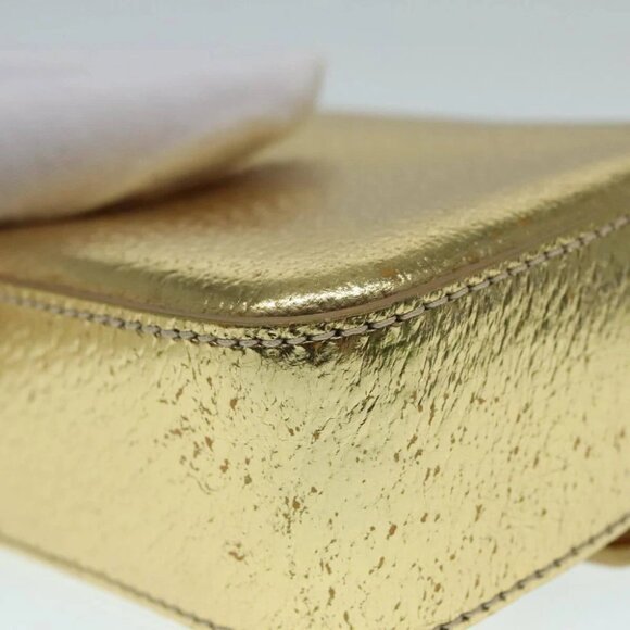 PRADA Accessory Pouch Leather Silver Gold Auth 88214V - Picture 12 of 16